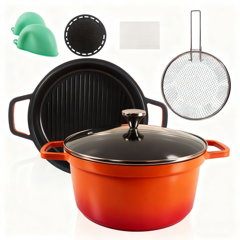 2-in-1 Cast Iron Dutch Oven Pot with Skillet Lid Set